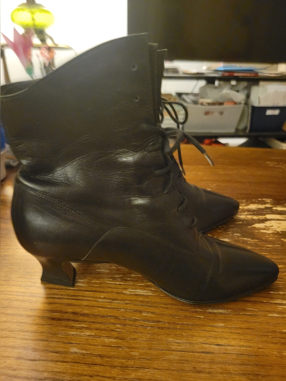 Nine West Black Lace-Up Pointed-Heel Ankle Boots